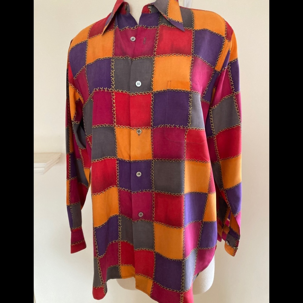 Equipment Patchwork Silk Blouse. M - image 1